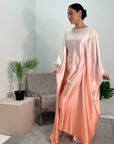 Farah Peach Ombre Print Fur Sleeve Kaftan Dress