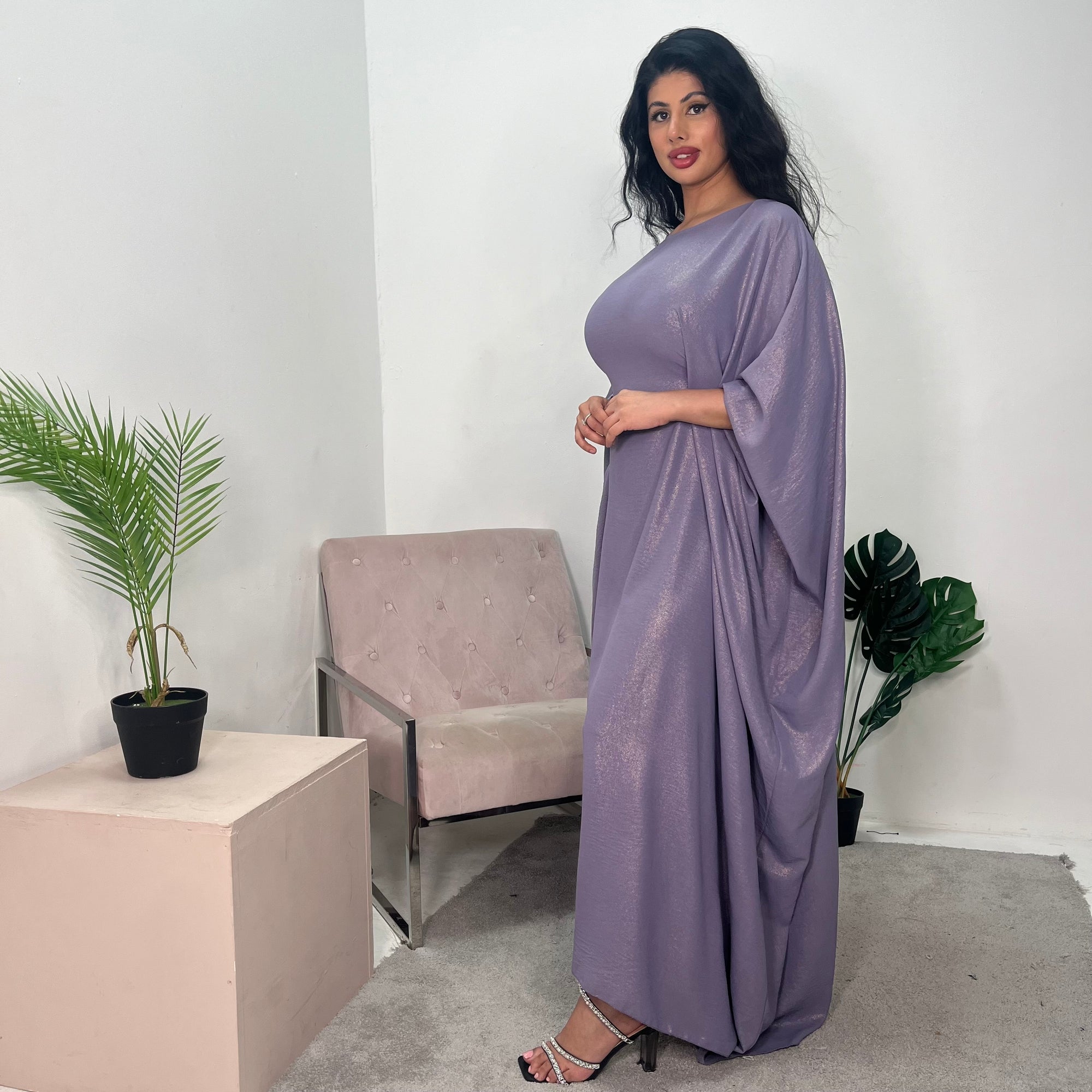 Ayra Lavender Shimmer Tie Kaftan Dress