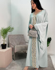 Arooj Mint Sequin Trim V Neck Kaftan Abaya Dress