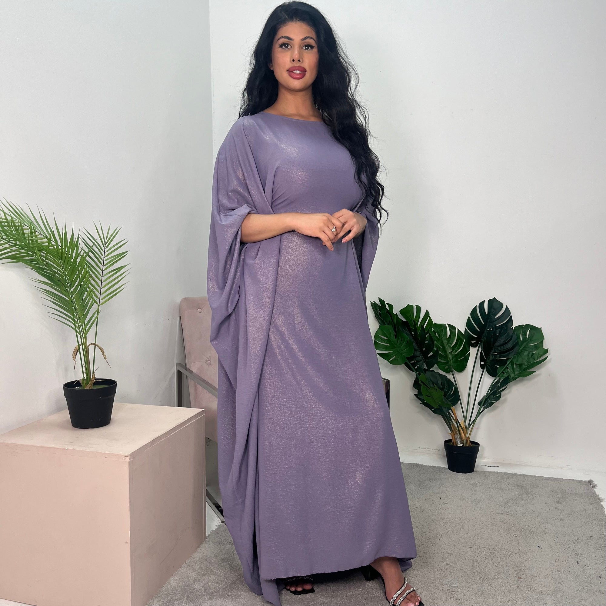 Ayra Lavender Shimmer Tie Kaftan Dress