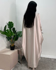 Safiya Beige Batwing Cape Fur Sleeve Satin Modest Kaftan Dress