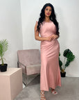 Priya Pink Sleeveless Tie Back Satin Dress