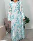 Kara Aqua Blue Floral Premium Lined Chiffon Summer Dress