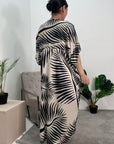 Kyra Black Printed Summer V-Neck Kaftan Dress