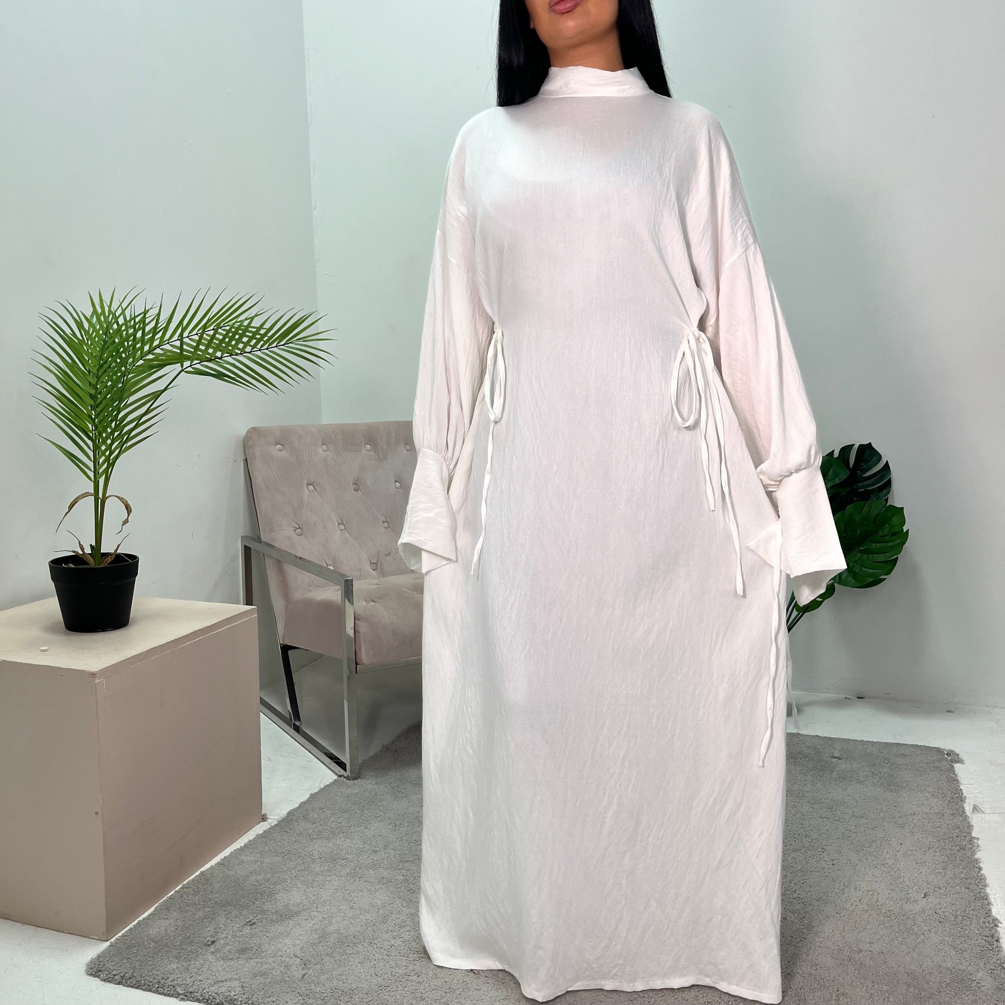 Rida White Linen Plain High Neck Dress House Of Haniya Rida White Linen Plain High Neck Dress House Of Haniya