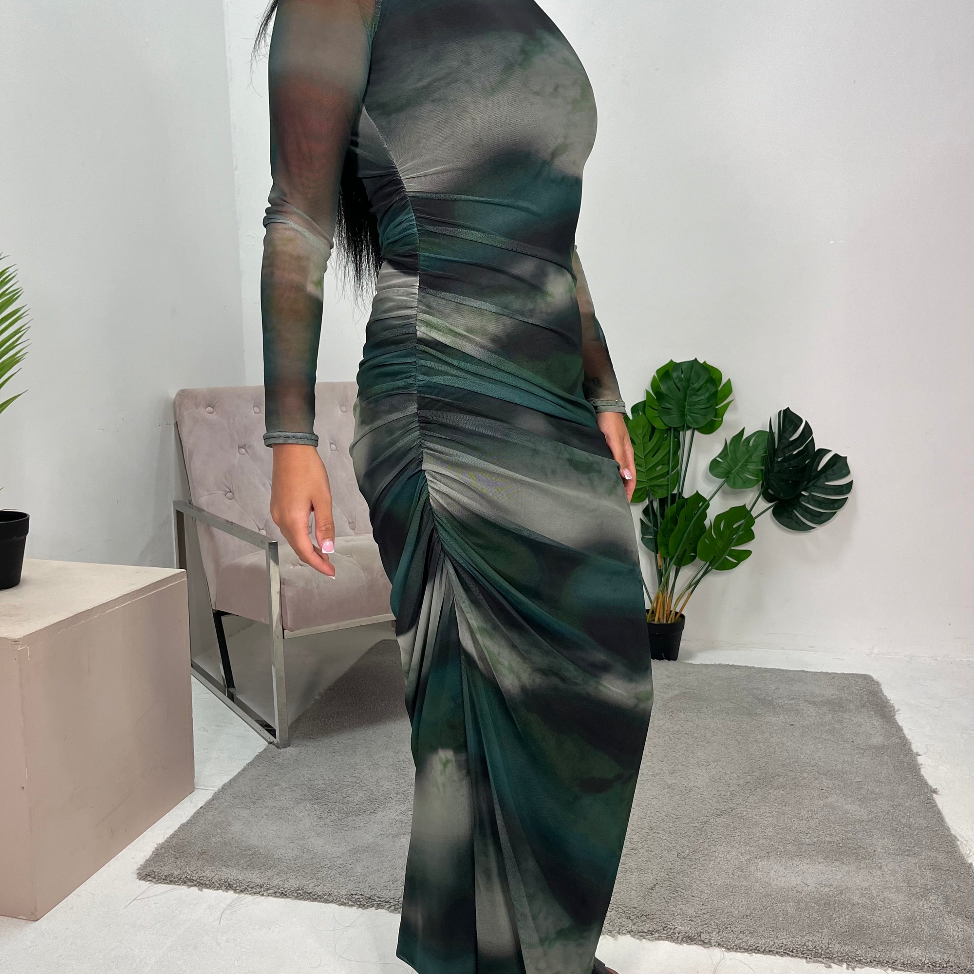 green side ruched dress Baltic Born Womens Sasha Ruched Maxi Dress | Green