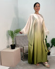 Farah Olive Ombre Print Fur Sleeve Kaftan Dress