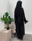 Safiya Black Batwing Cape Fur Sleeve Satin Modest Kaftan Dress