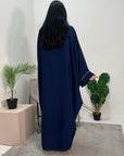 Arooj Navy Sequin Trim V Neck Kaftan Abaya Dress