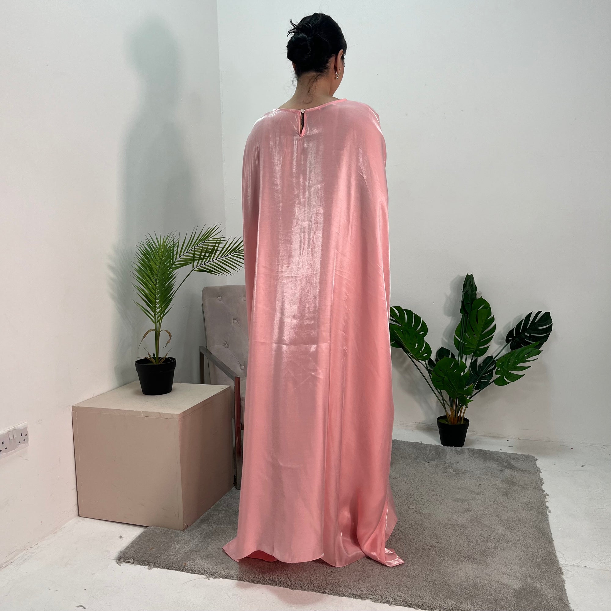 Zayna Light Pink Shimmer Tie Kaftan Dress