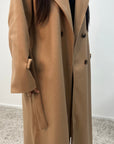 Kaira Camel Collar Buttoned Belted Coat