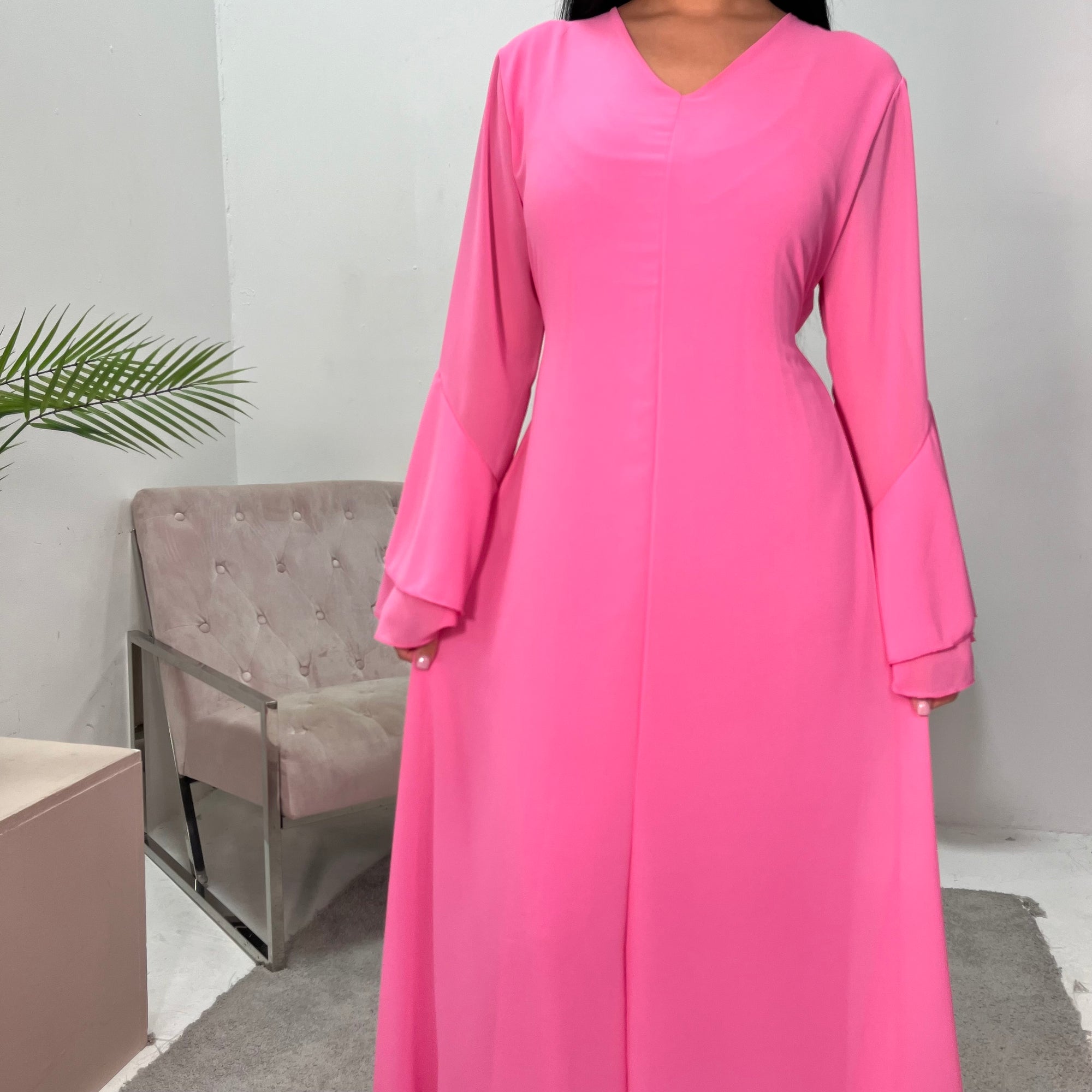 pink chiffon summer dress Blush Pink Chiffon Maxi Dress with V-Neck Swing Silhouette
