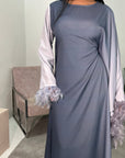 Tara Grey Fur Sleeves Ombre Kaftan Dress