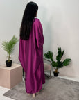 Safiya Magenta Batwing Cape Fur Sleeve Satin Modest Kaftan Dress