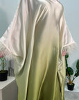 Farah Olive Ombre Print Fur Sleeve Kaftan Dress