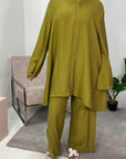 Mahika Olive V-Neck & Trouser Linen Co Ord set