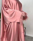 Safiya Pink Batwing Cape Fur Sleeve Satin Modest Kaftan Dress