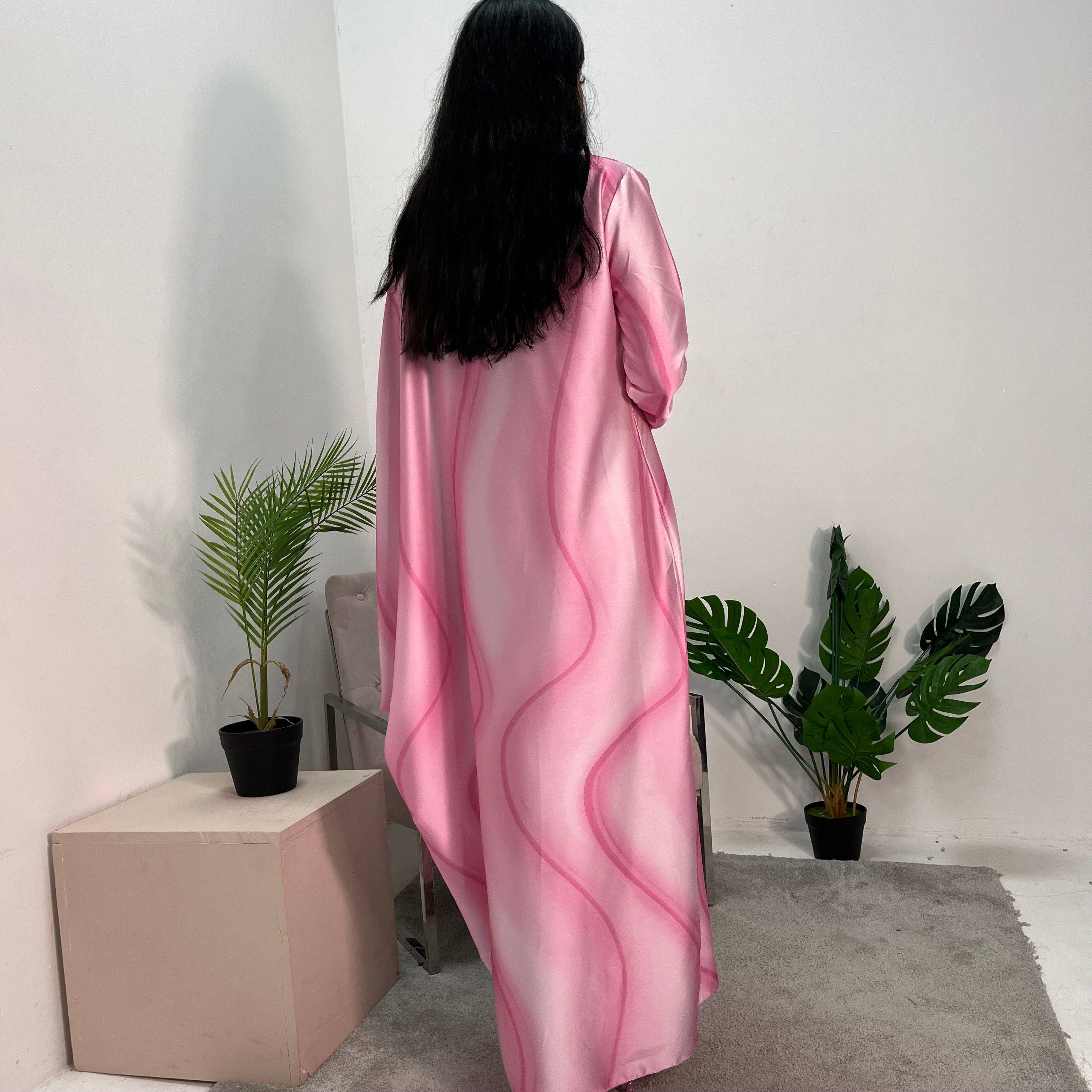 Nadia Pink Tie Dye Print 1/2 Sleeve 1/2 Kaftan Dress – House Of Haniya