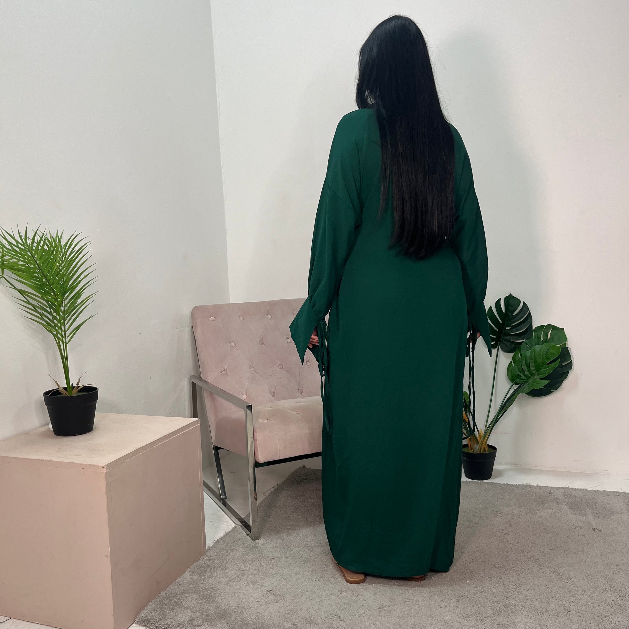 Rida Emerald Green Linen Plain High Neck Dress House Of Haniya Rida Emerald Green Linen Plain High Neck Dress House Of Haniya