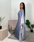 Tara Grey Fur Sleeves Ombre Kaftan Dress