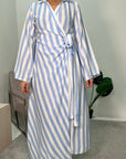 Ayla Blue Thick Stripe Summer Linen Dress