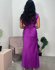 Priya Magenta Sleeveless Tie Back Satin Dress