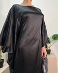 Sehr Black Quality Satin Plain Tie kaftan Dress