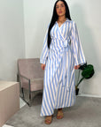 Ayla Blue Thick Stripe Summer Linen Dress