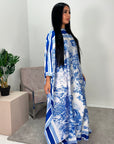 Saniyah Blue Floral Slit Sleeve Kaftan Dress