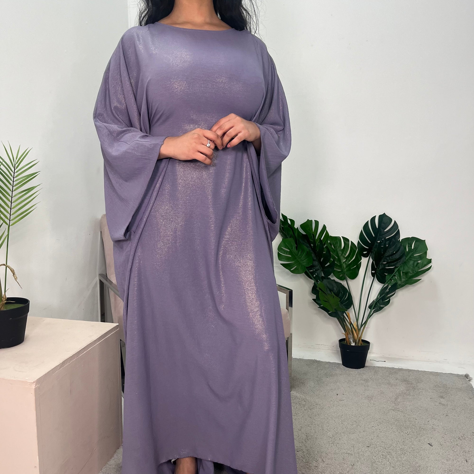 Ayra Lavender Shimmer Tie Kaftan Dress