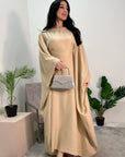 Farah Beige Basic Tie Kaftan Dress