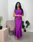 Priya Magenta Sleeveless Tie Back Satin Dress