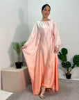 Farah Peach Ombre Print Fur Sleeve Kaftan Dress