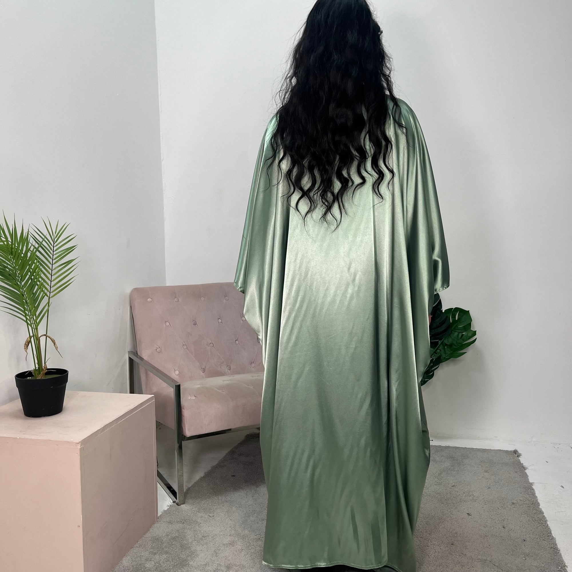Ziyrah Sage Green Quality Satin Kaftan Dress House Of Haniya Ziyrah Sage Green Quality Satin Kaftan Dress House Of Haniya