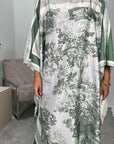 Saniyah Green Floral Slit Sleeve Kaftan Dress