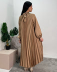 Reha Bronze Pleated Long Satin Dress