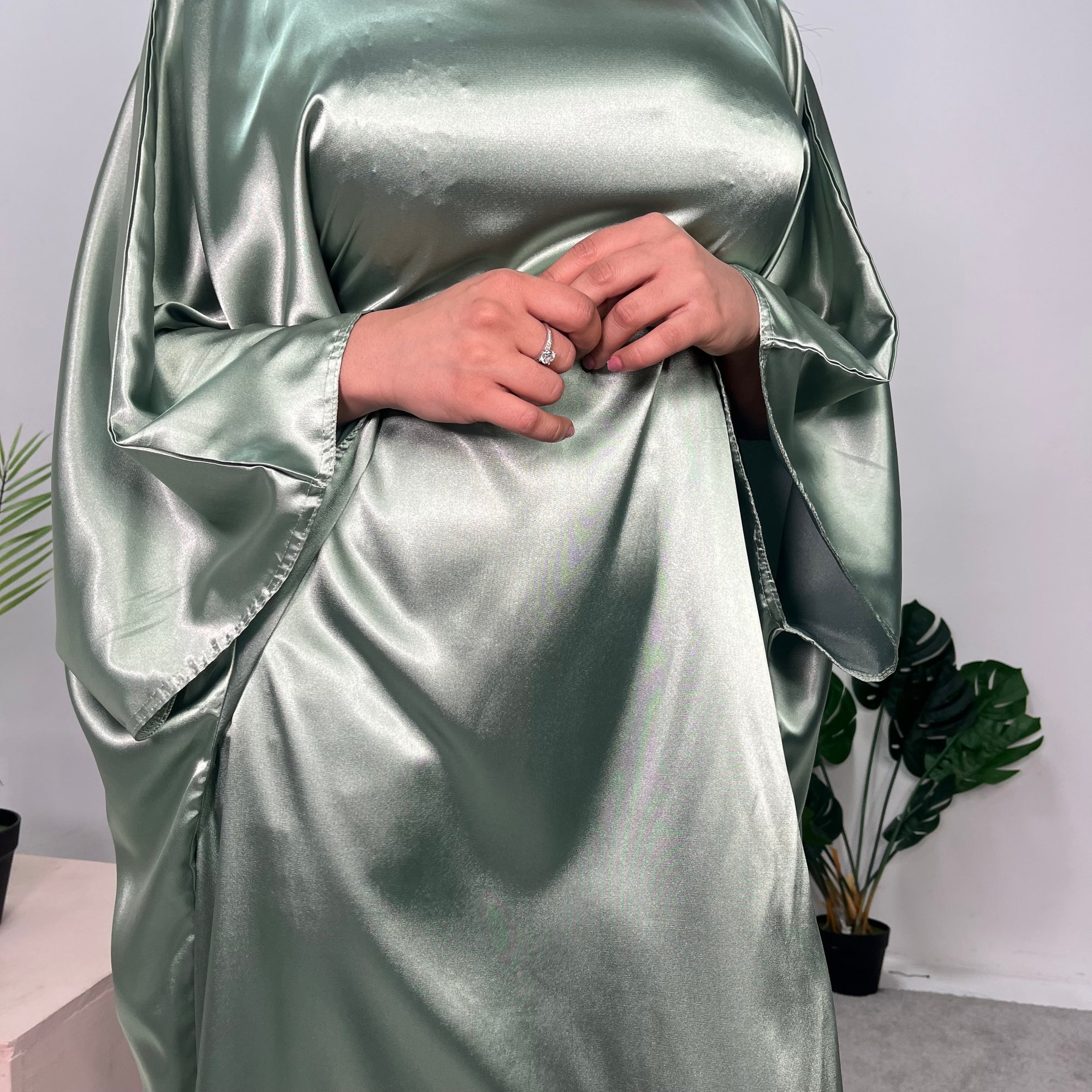 Ziyrah Sage Green Quality Satin Kaftan Dress House Of Haniya Ziyrah Sage Green Quality Satin Kaftan Dress House Of Haniya