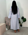 Ayla Blue Thick Stripe Summer Linen Dress