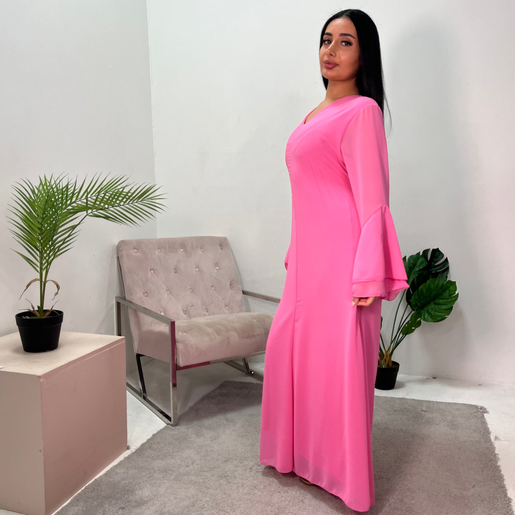 pink chiffon summer dress Elegant Pearl Pink Chiffon Summer Maxi Dresses 2018 Sheath / Fit Halter Sleeveless Floor-Length / Long Pleated Womens Clothing