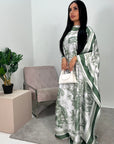 Saniyah Green Floral Slit Sleeve Kaftan Dress