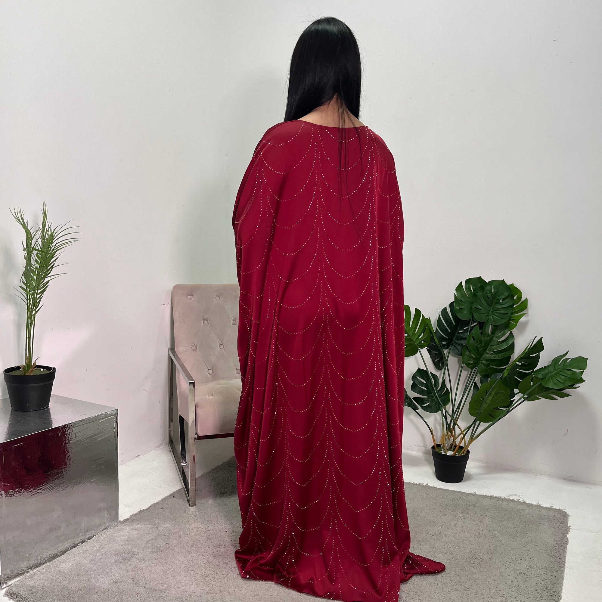 Azana Wine Diamante V-Neck Kaftan Dress