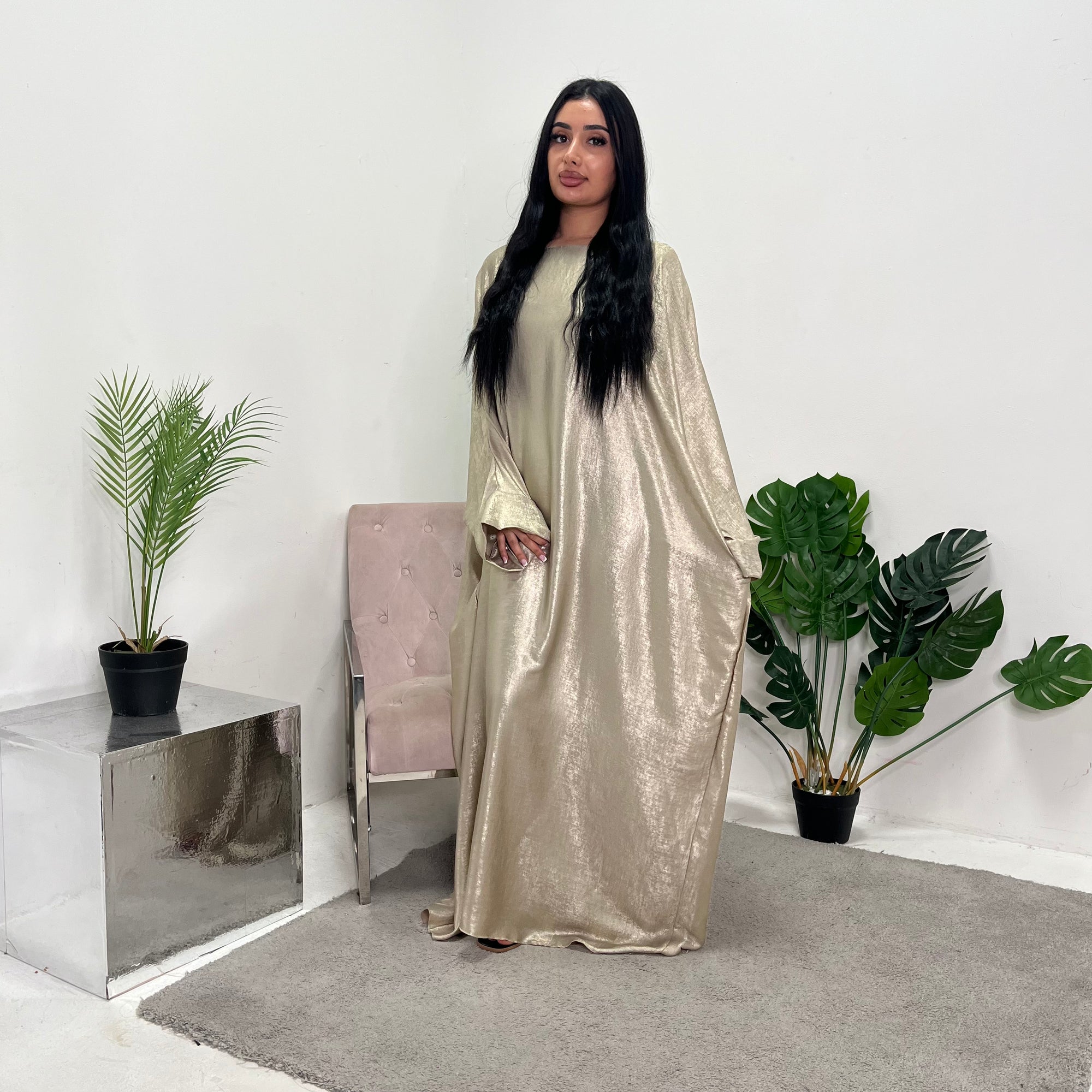Licia Gold Metallic Sequin Sleeve Modest Kaftan Dress House Of Haniya Licia Gold Metallic Sequin Sleeve Modest Kaftan Dress House Of Haniya