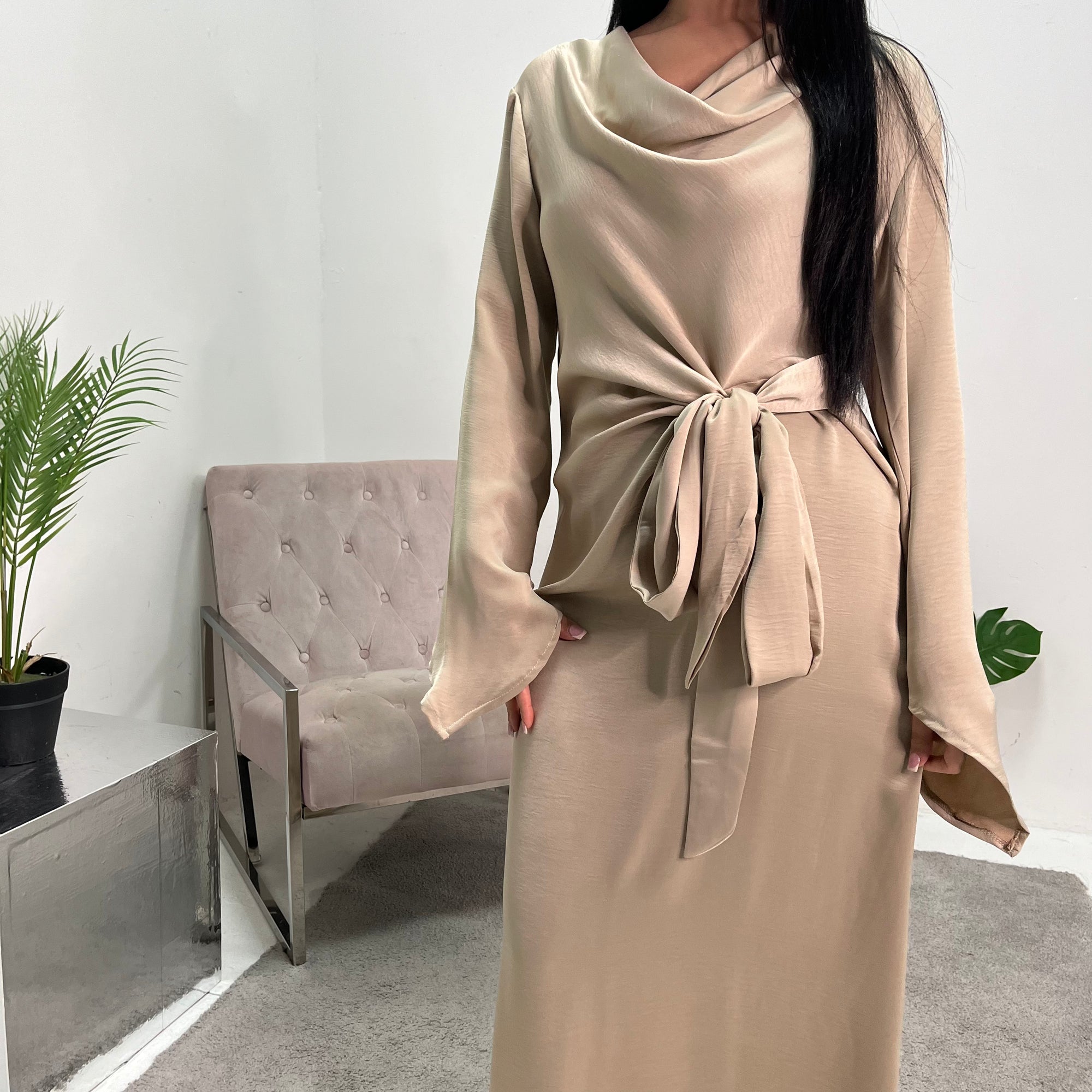 beige cowl neck dress Silk Cowl Neck Slip Dress