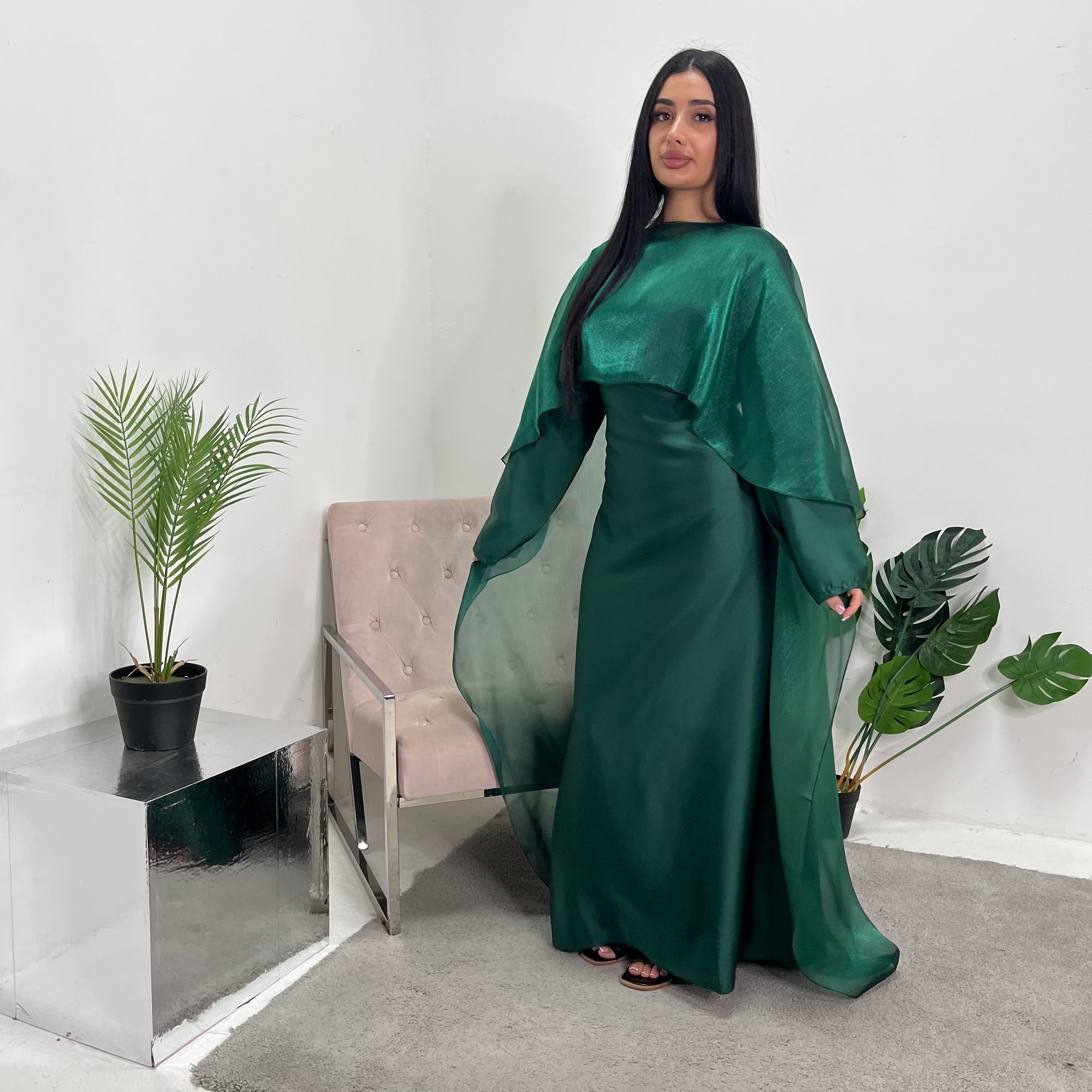 emerald green dress with cape Green Emilia Cape Dress Raishma