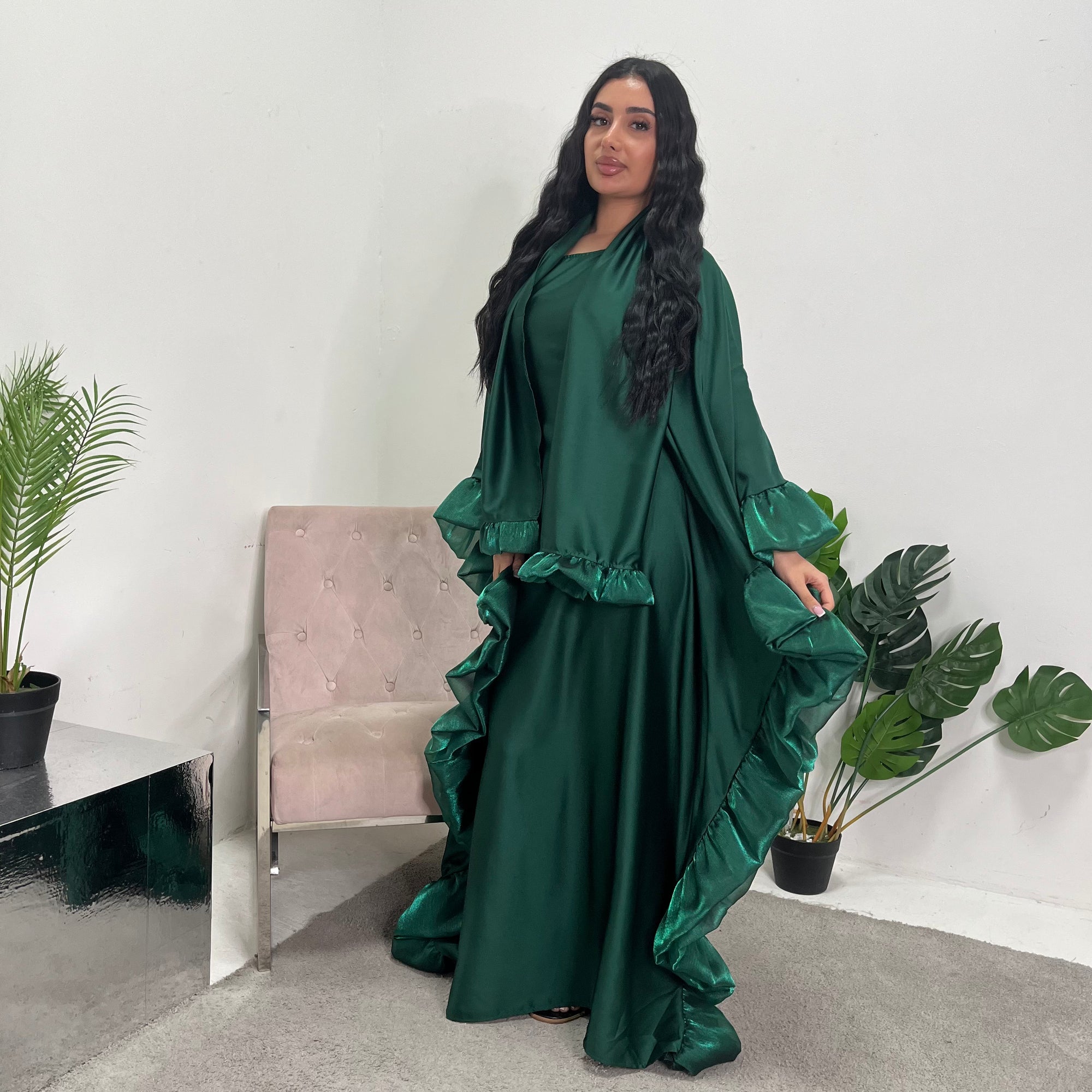 Najma Emerald Green Modest Drape Kaftan Dress With Scarf House Of Haniya Najma Emerald Green Modest Drape Kaftan Dress With Scarf House Of Haniya