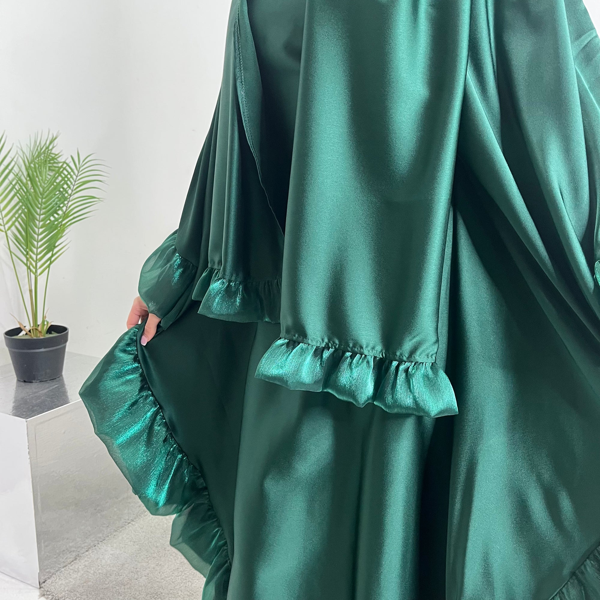 Najma Emerald Green Modest Drape Kaftan Dress With Scarf House Of Haniya Najma Emerald Green Modest Drape Kaftan Dress With Scarf House Of Haniya