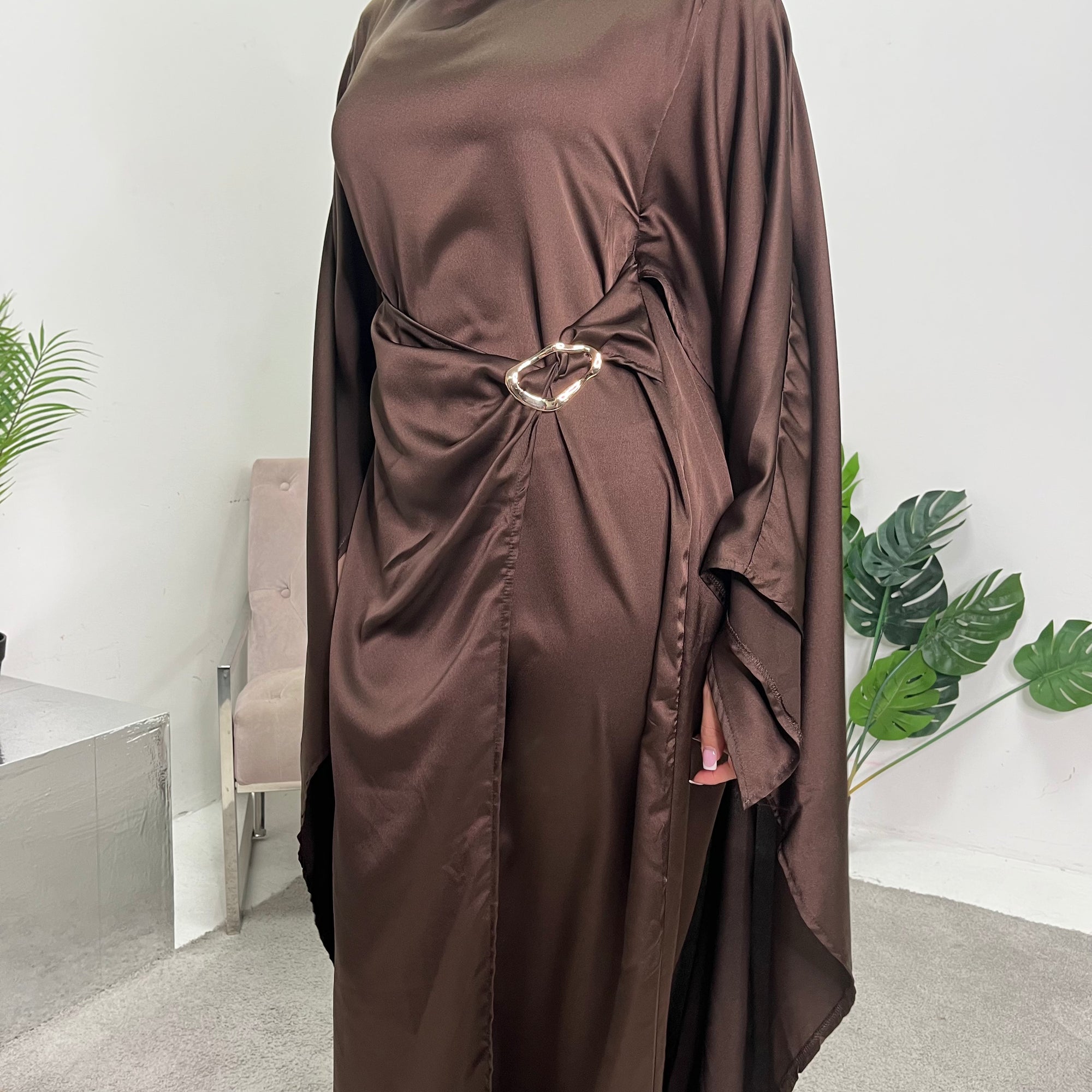 Rania Chocolate Modest Kaftan Dress With Gold Buckle House Of Haniya Rania Chocolate Modest Kaftan Dress With Gold Buckle House Of Haniya