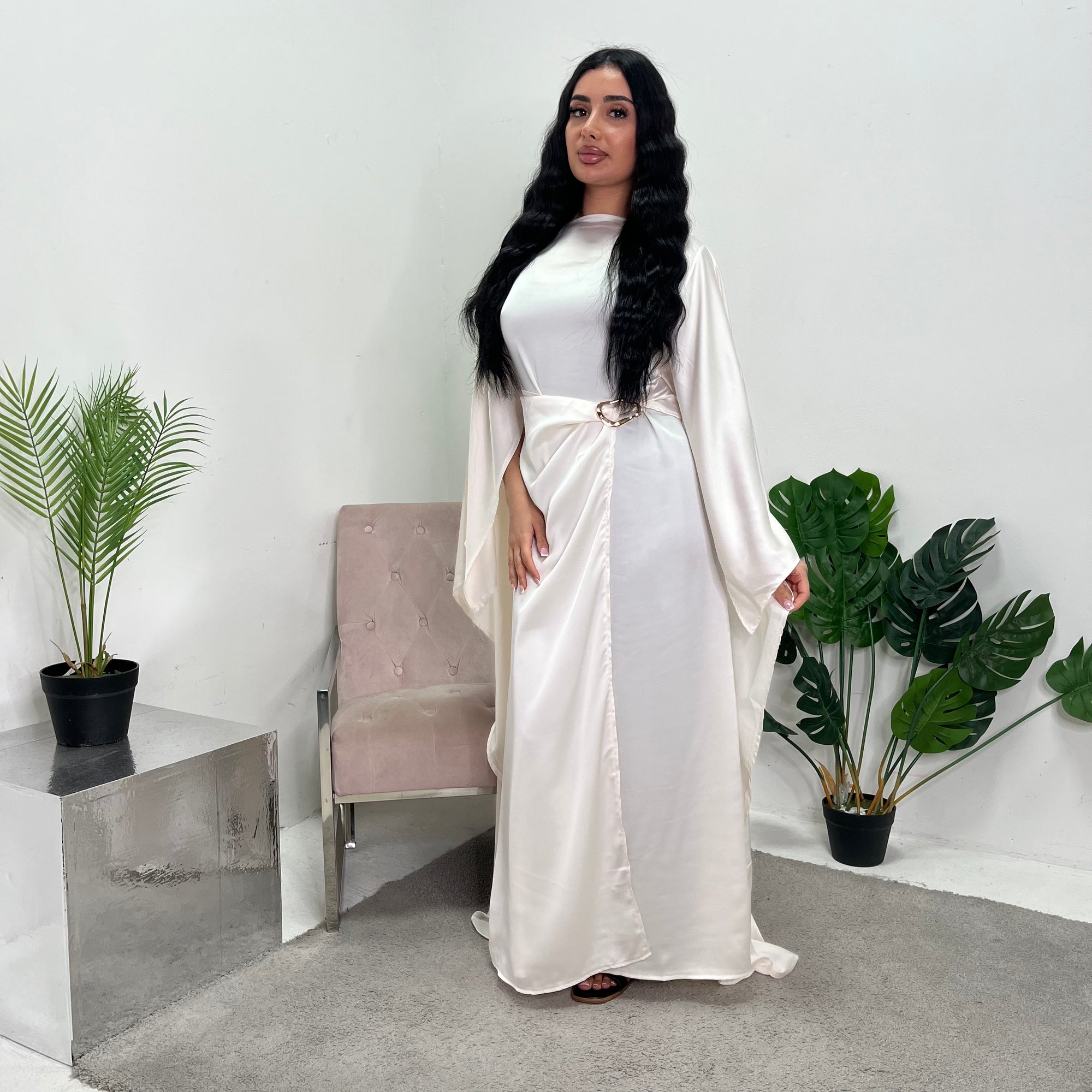 cream kaftan dress Floral Cream Satin Women Plus Size Summer Kaftan Beach Dress
