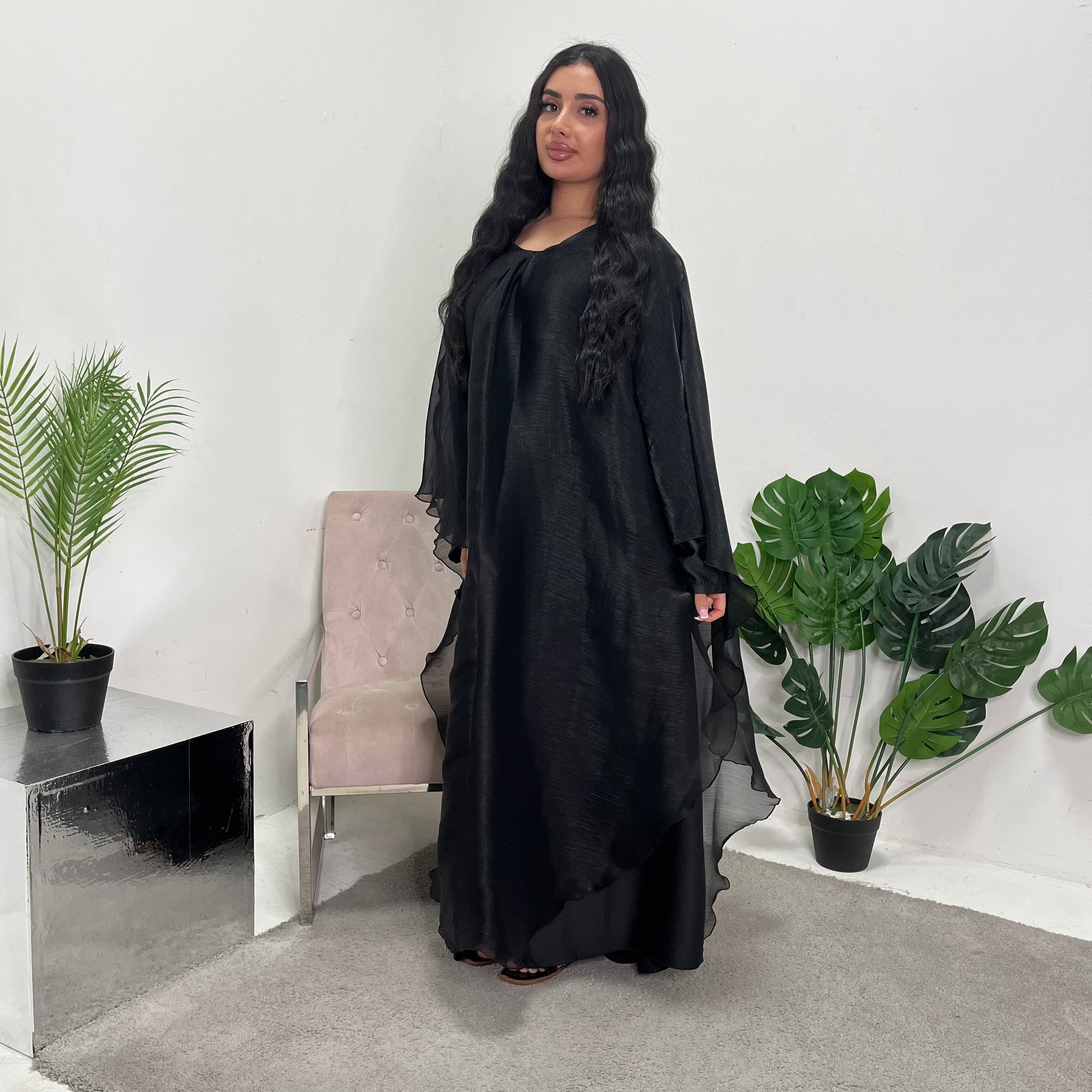 Noor Black Mesh Modest Kaftan Dress House Of Haniya Noor Black Mesh Modest Kaftan Dress House Of Haniya