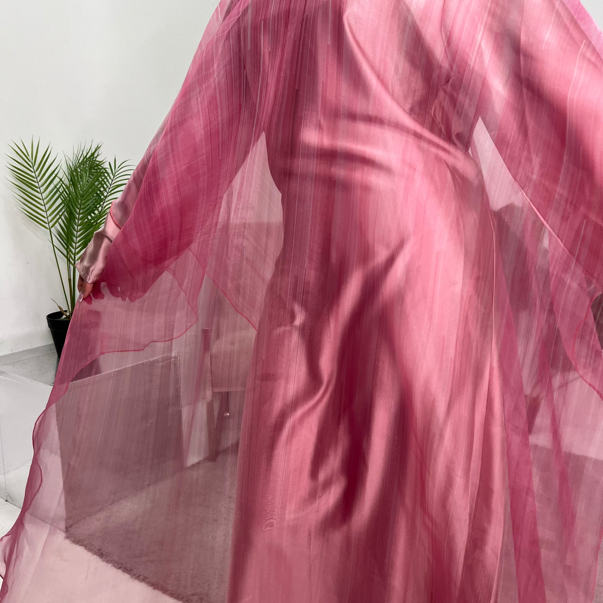 Modesty Overlay Amina Pink Printed Mesh Overlay Modest Tie Dress – House Of Haniya